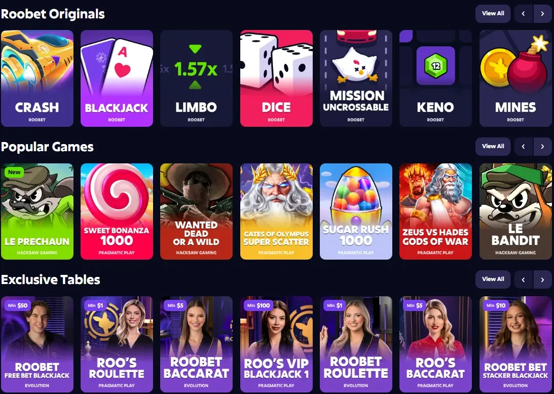 Slots grid showing diverse pokie titles on screen